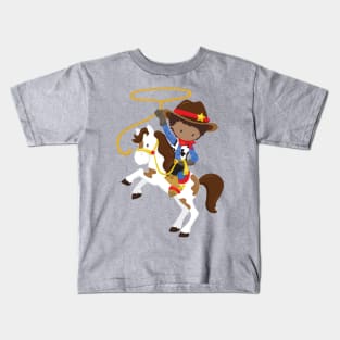 African American Boy, Cowboy, Sheriff, Lasso Kids T-Shirt